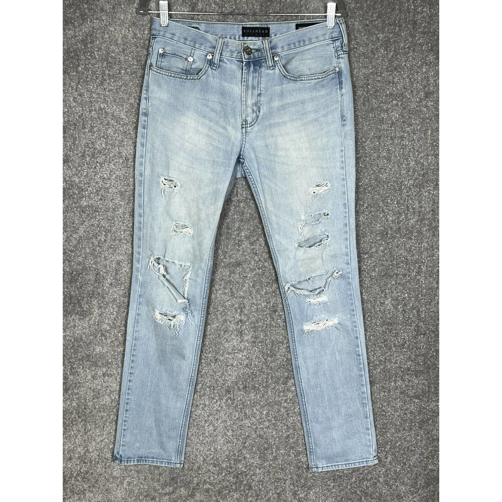 Bullhead Skinny Jeans Mens Size 30x32 Stretch Distressed Trashed Blue Denim